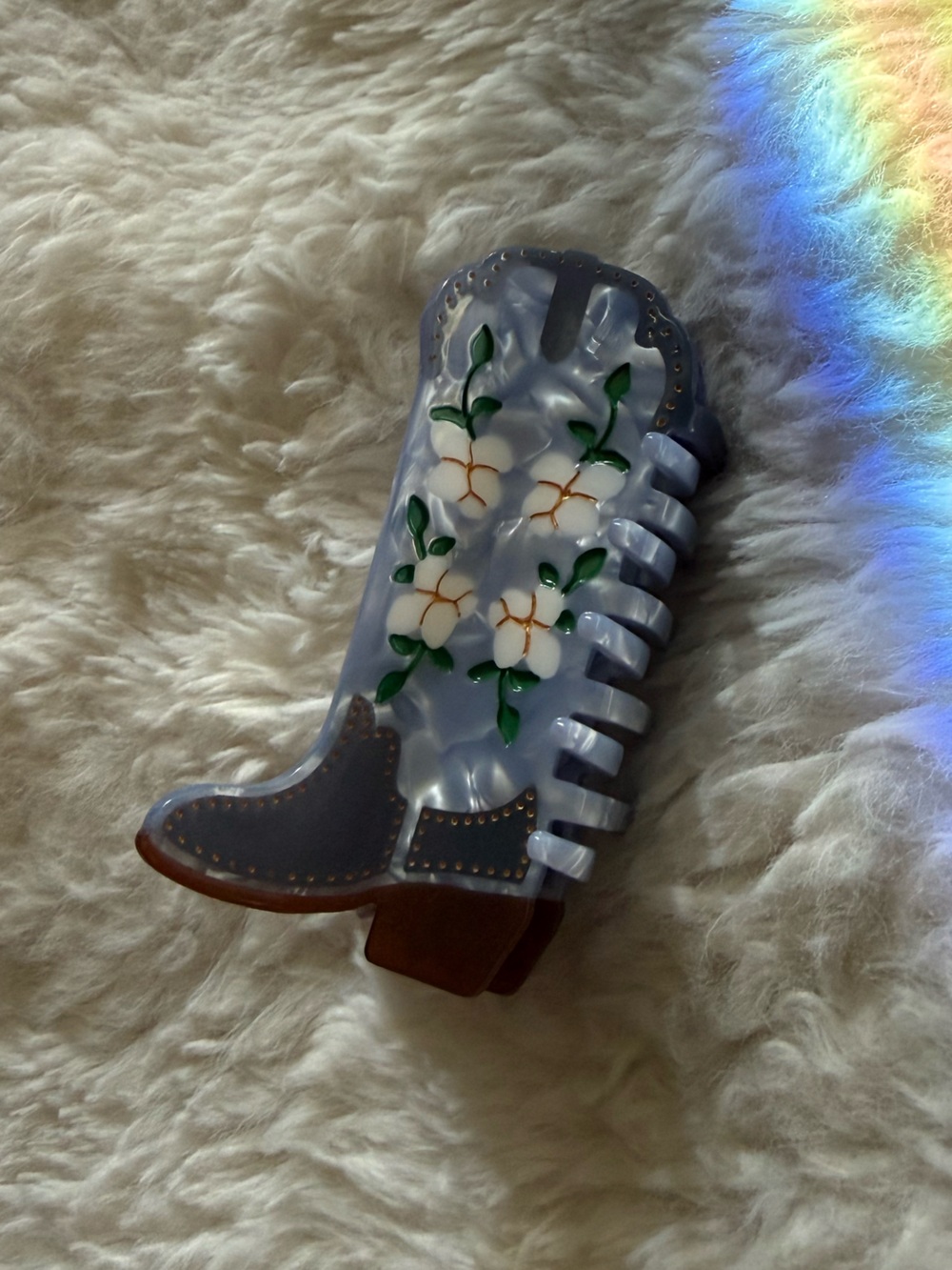 Light Blue Floral Cowboy Boot Hair Clip for Women